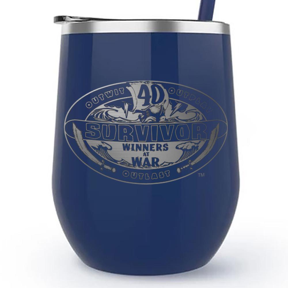Survivor Season 40 Winners at War Logo 12 oz Stainless Steel Wine Tumbler with Straw