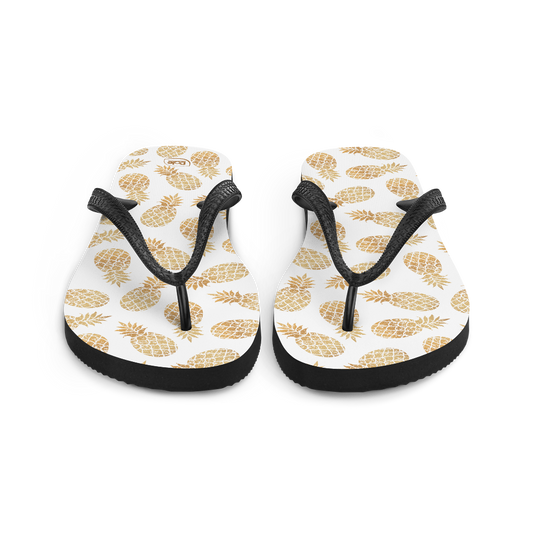 Dole Gold Pineapple Pattern Adult Flip Flops