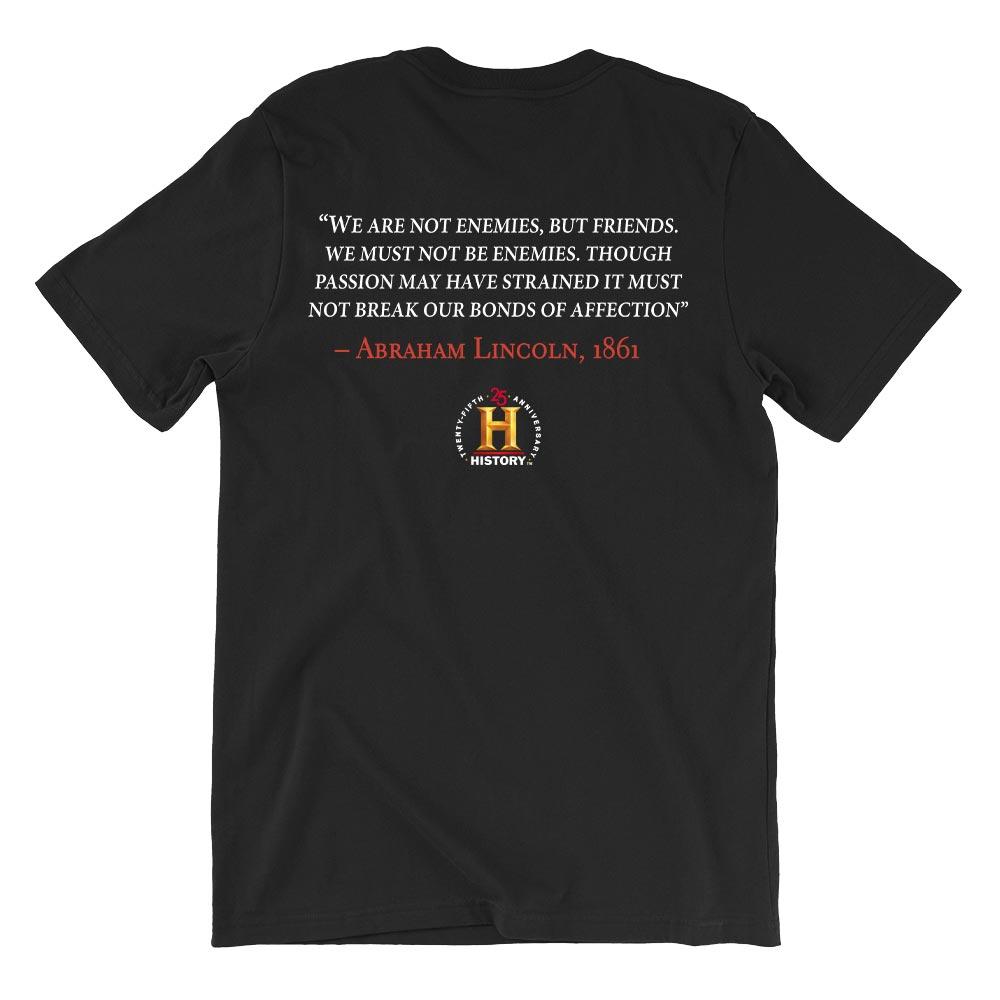 Abraham Lincoln Not Enemies But Friends Quote and Portrait Adult Short Sleeve T-Shirt