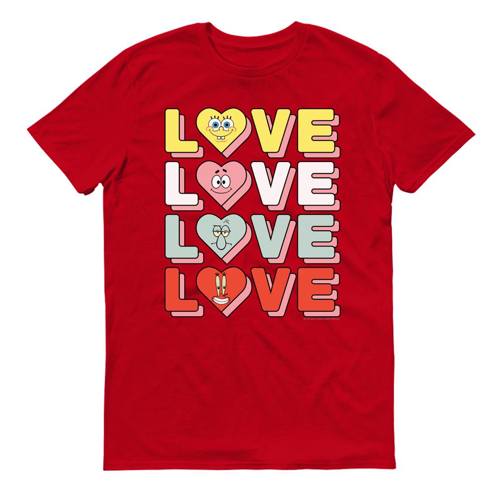 SpongeBob SquarePants Stacked Love Adult Short Sleeve T-Shirt