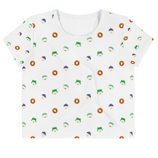 South Park Character Faces Women's All-Over Print Crop T-Shirt
