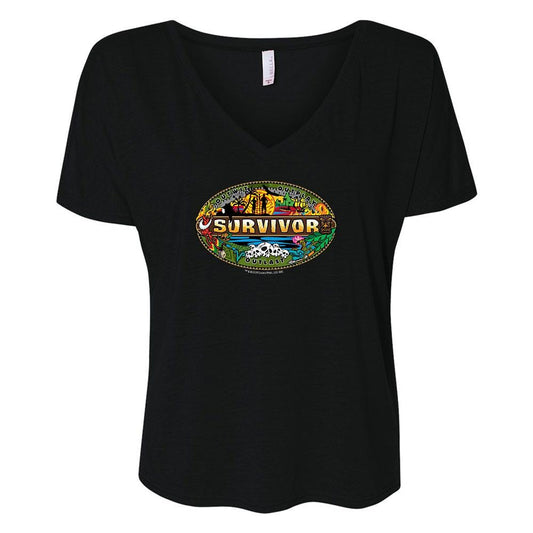 Survivor Mashup Logo Women's Relaxed V-Neck T-Shirt | Official CBS Entertainment Store