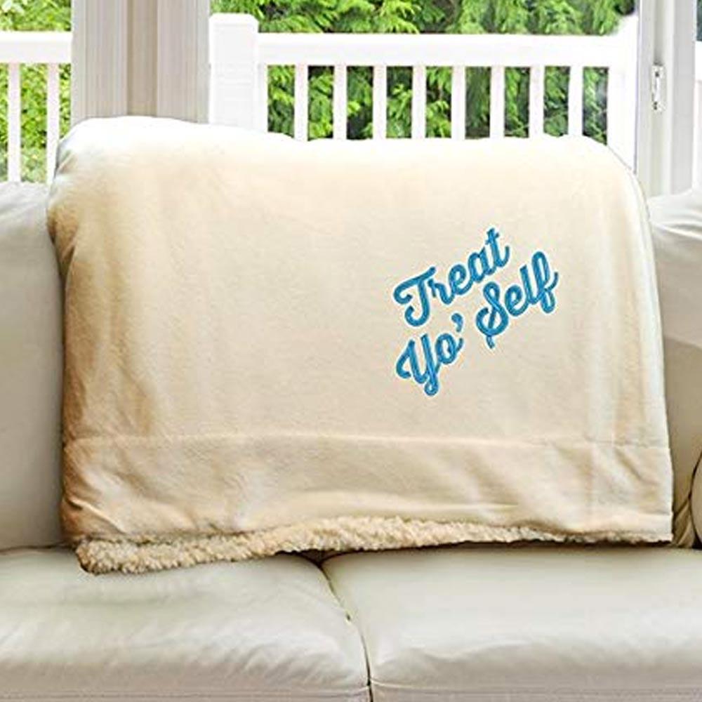 Parks and Recreation Treat Yo' Self Embroidered Sherpa Throw Blanket - 50 x 60