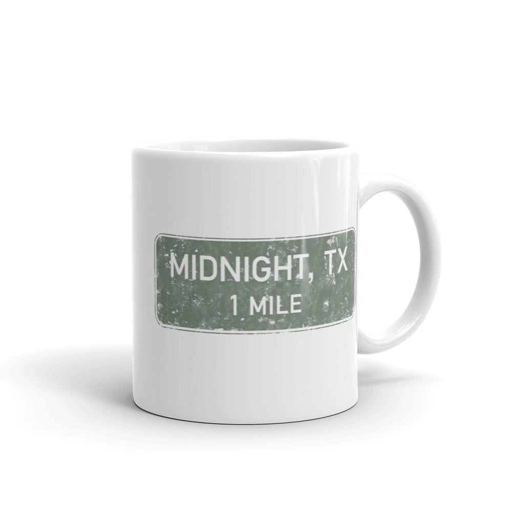 Midnight Texas Road Sign White Mug