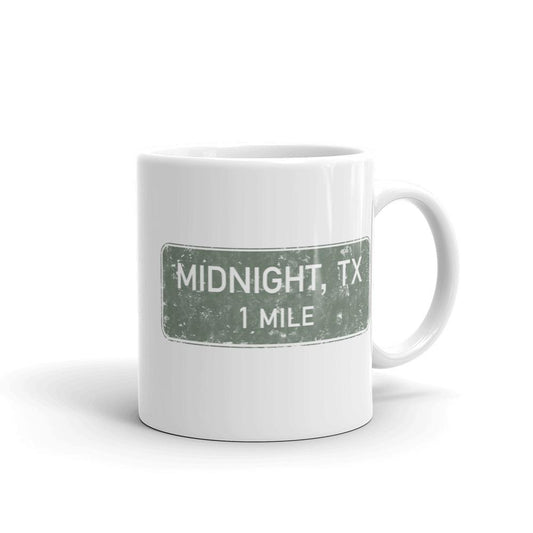 Midnight  Texas Road Sign White Mug