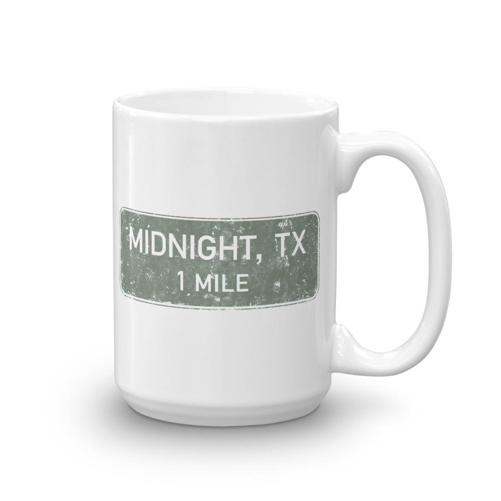 Midnight Texas Road Sign White Mug