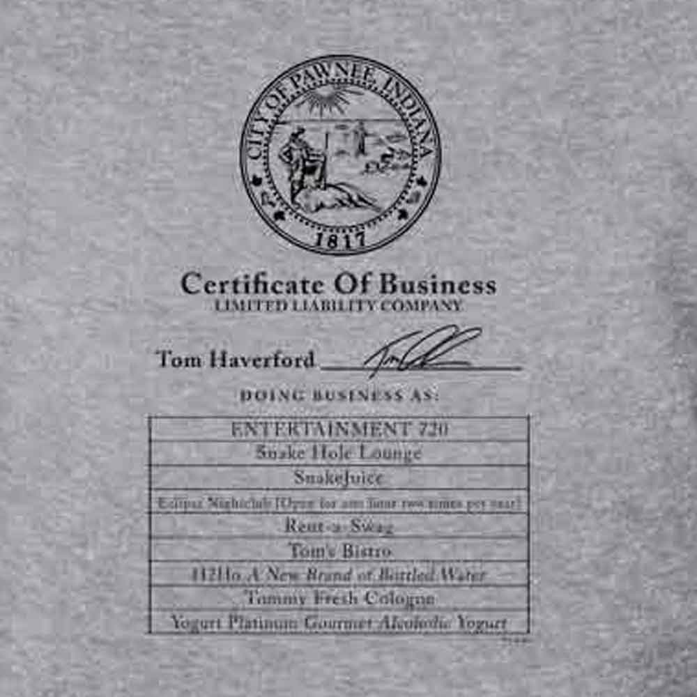 Parks and Recreation Certificate of Business Crew Neck Sweatshirt
