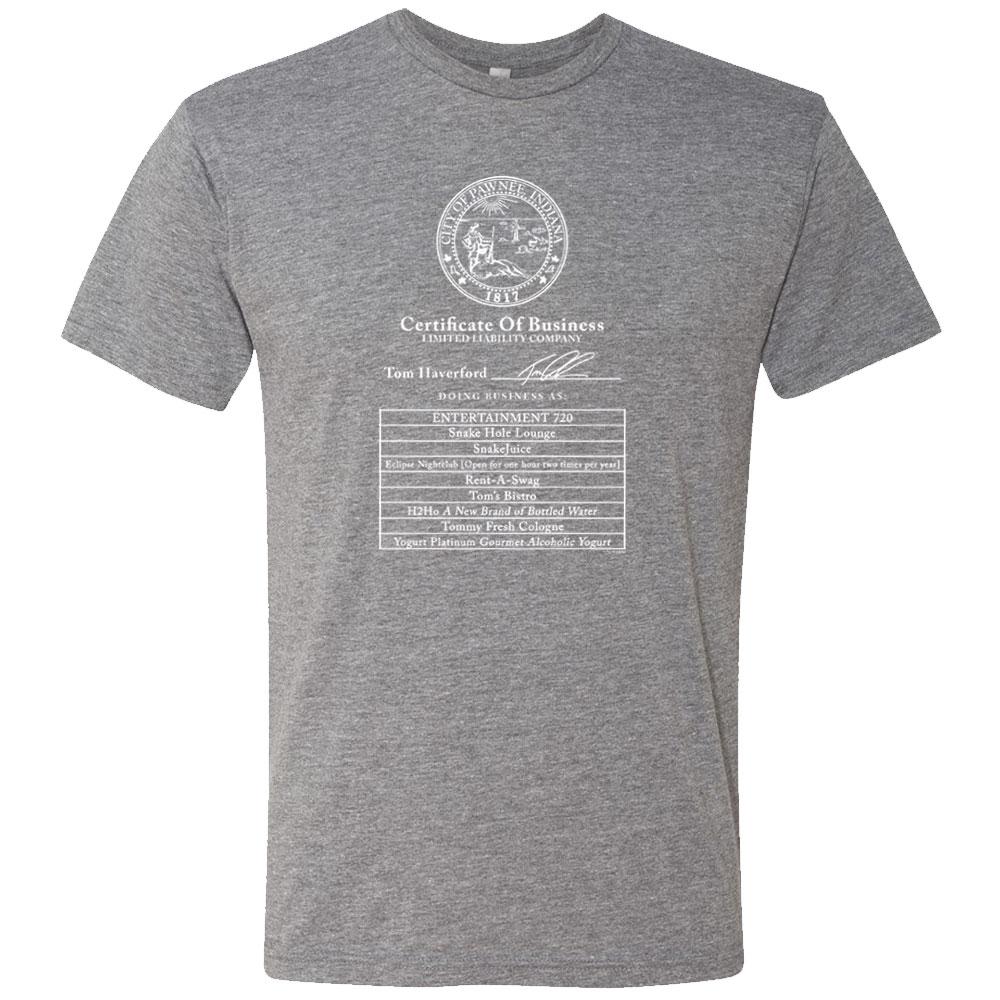 Parks and Recreation Certificate of Business Men's Tri-Blend Short Sleeve T-Shirt