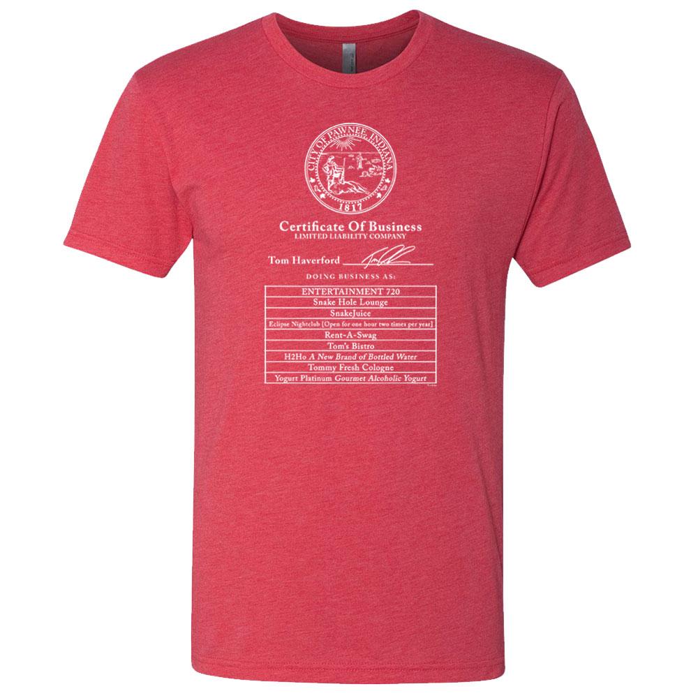 Parks and Recreation Certificate of Business Men's Tri-Blend Short Sleeve T-Shirt