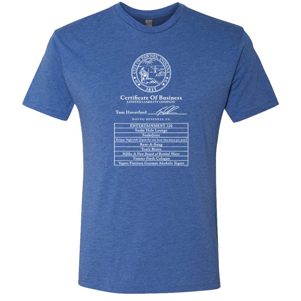 Parks and Recreation Certificate of Business Men's Tri-Blend Short Sleeve T-Shirt