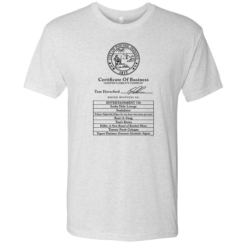 Parks and Recreation Certificate of Business Men's Tri-Blend Short Sleeve T-Shirt