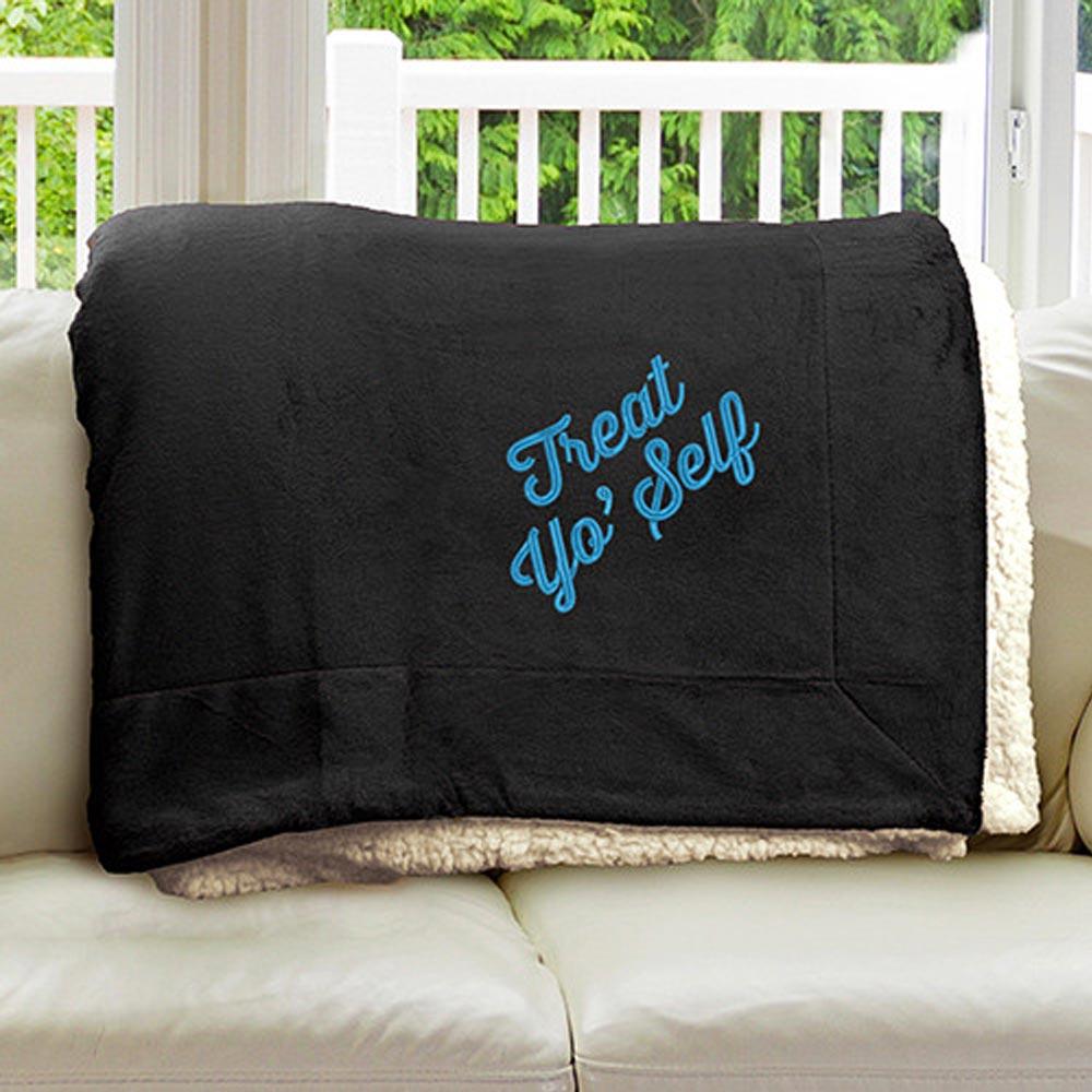 Parks and Recreation Treat Yo' Self Embroidered Sherpa Throw Blanket - 50 x 60