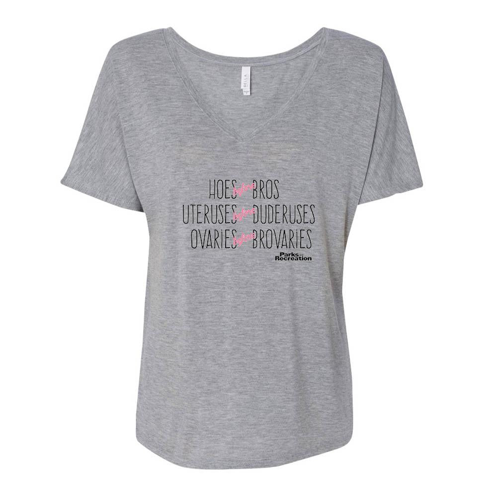 Parks and Recreation Hoes Before Bros Women's Relaxed V-Neck T-Shirt