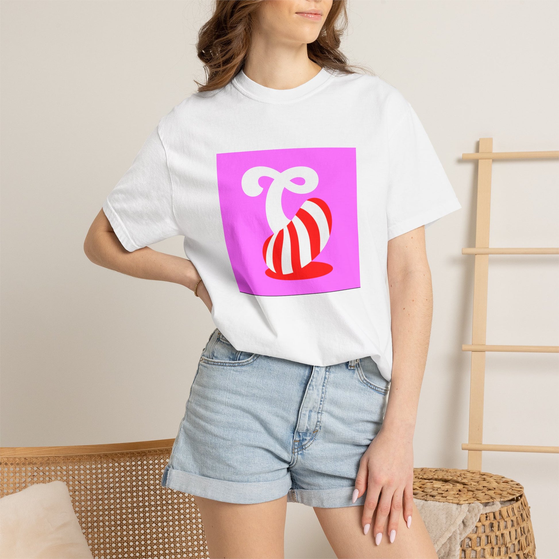 Front view of a relaxed-fit Candy Crush T-Shirt featuring a vibrant candy swirl design.