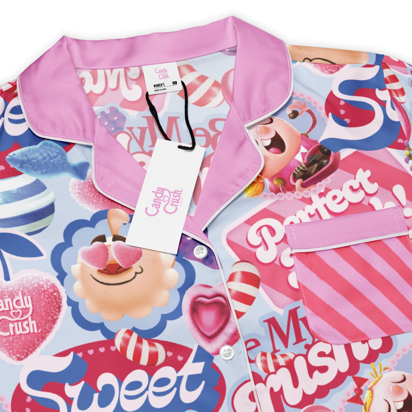 Lifestyle view of the Candy Crush apparel on an adult woman in a bright, cheerful setting.