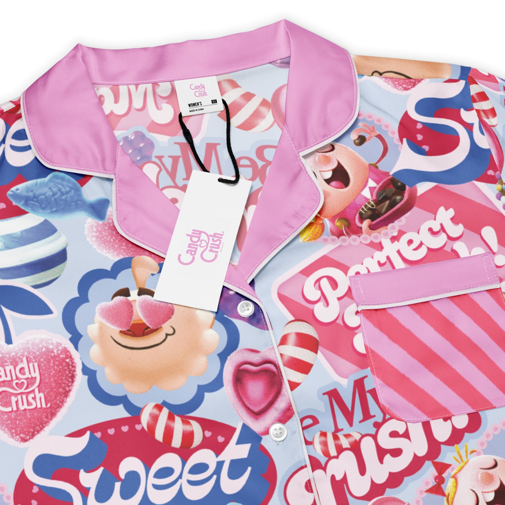 Lifestyle view of the Candy Crush apparel on an adult woman in a bright, cheerful setting.