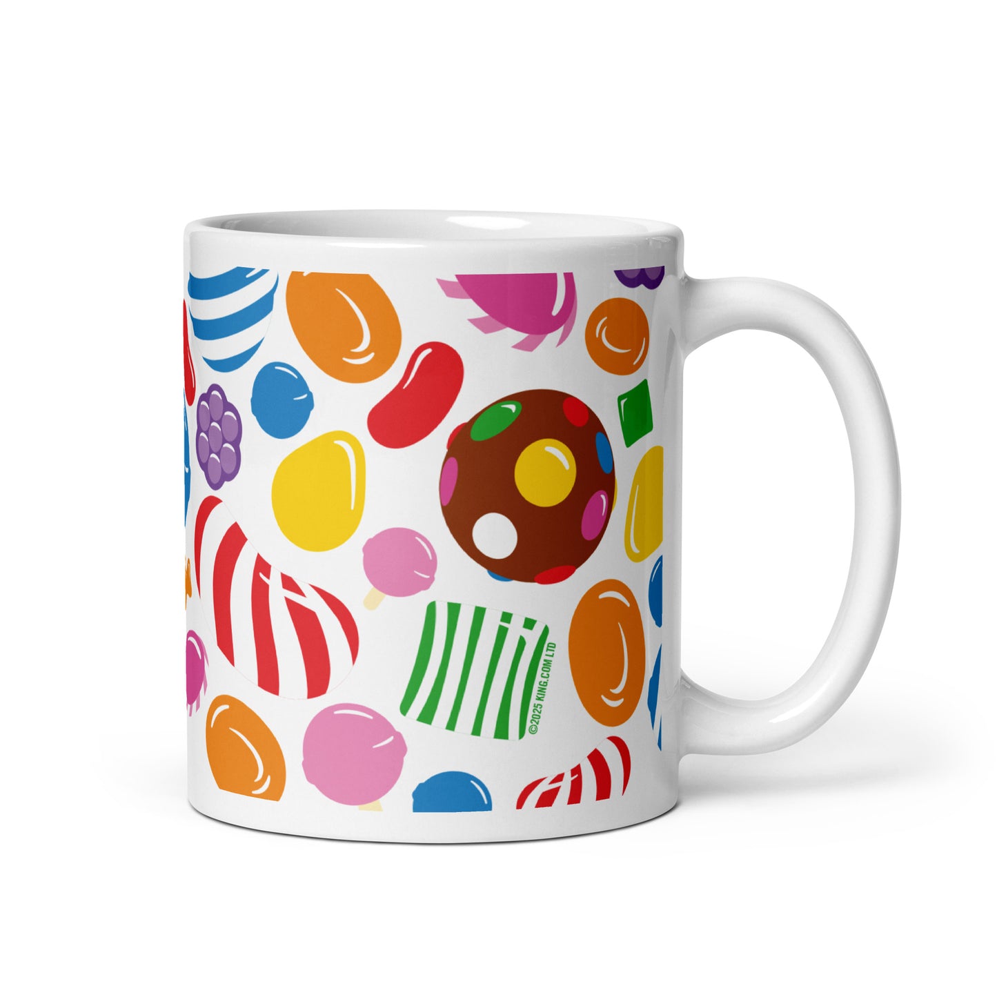 Close up of the Candy Crush Javier Mug showing the vibrant blue colors and the ergonomic handle.
