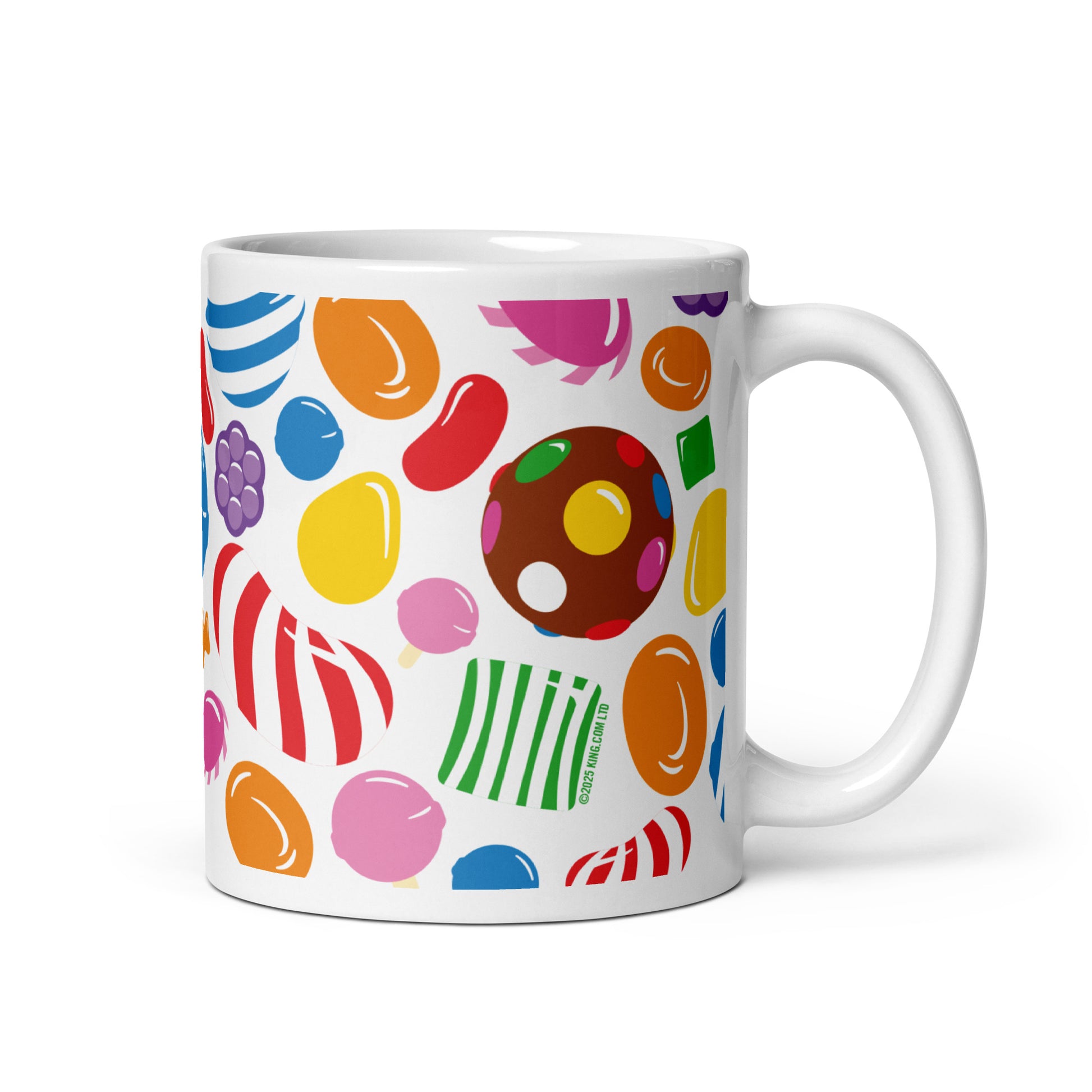 Close up of the Candy Crush Javier Mug showing the vibrant blue colors and the ergonomic handle.