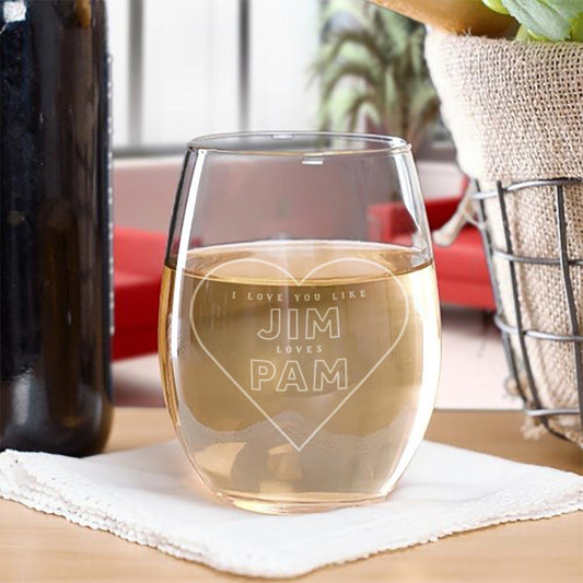 The Office Jim Loves Pam Stemless Wine Glass-0