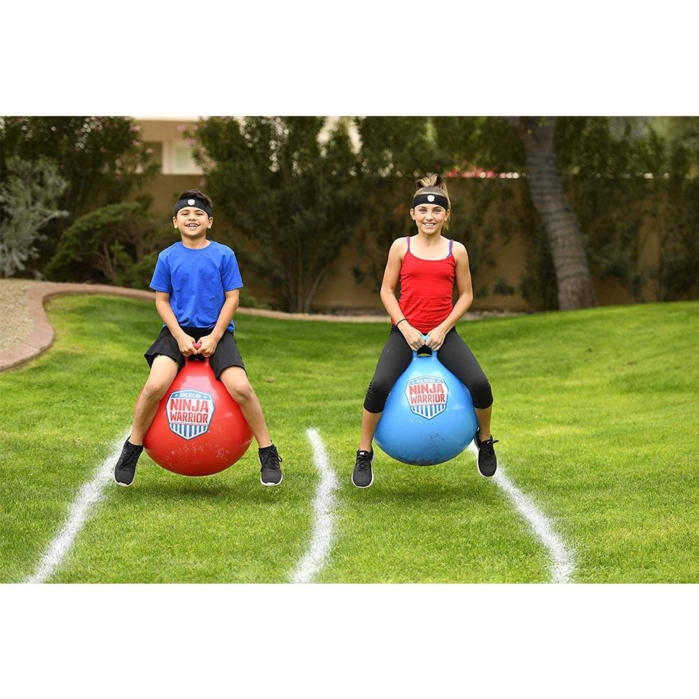 American Ninja Warrior™ Race Hop Ball Set - Set of 2 20" Hop Balls, Easy Air Hand Pump, 2-5' Start/Finish Lines