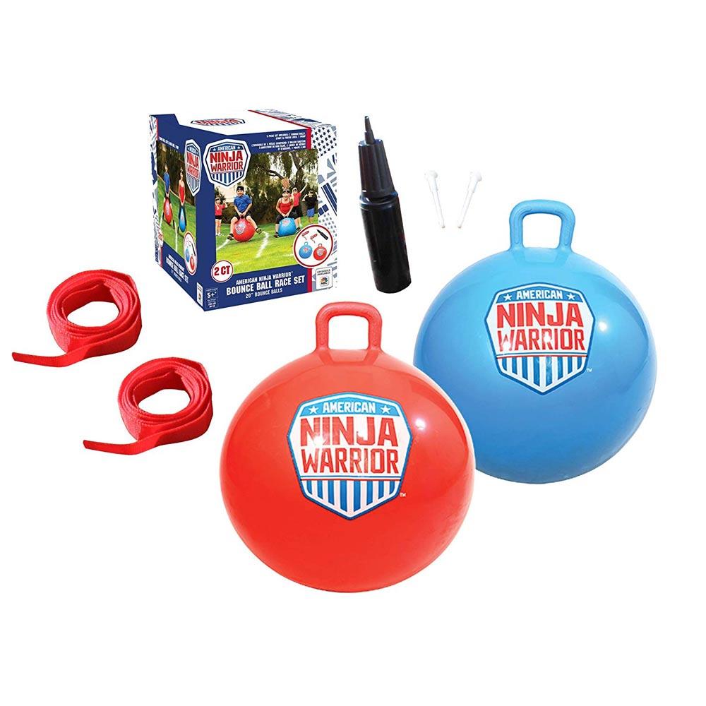 American Ninja Warrior™ Race Hop Ball Set - Set of 2 20" Hop Balls, Easy Air Hand Pump, 2-5' Start/Finish Lines