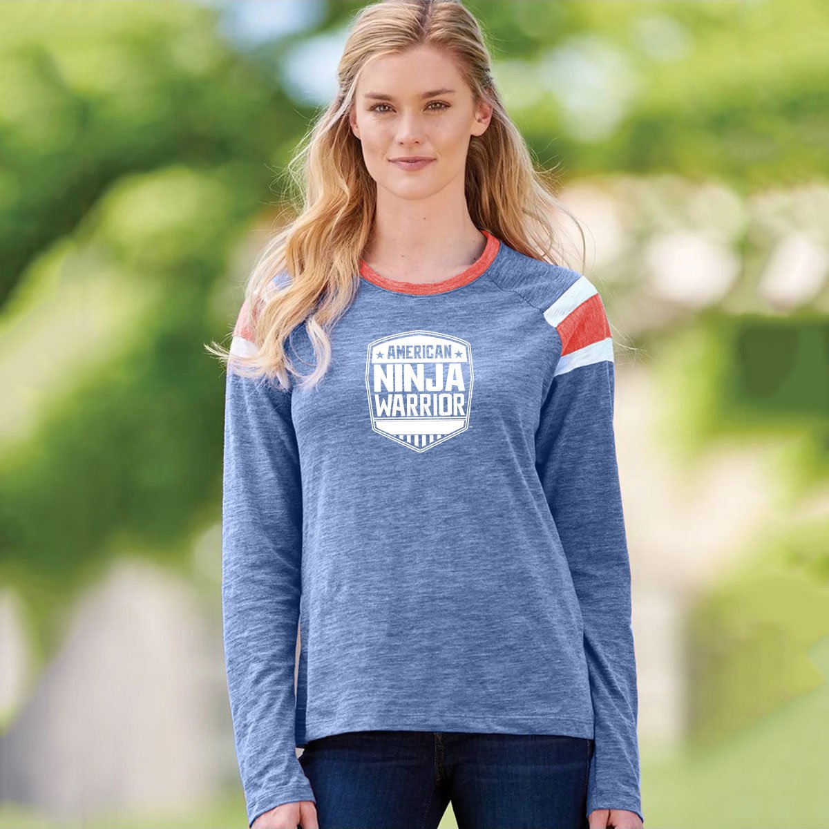 American Ninja Warrior Women's Red White and Blue Long Sleeve T