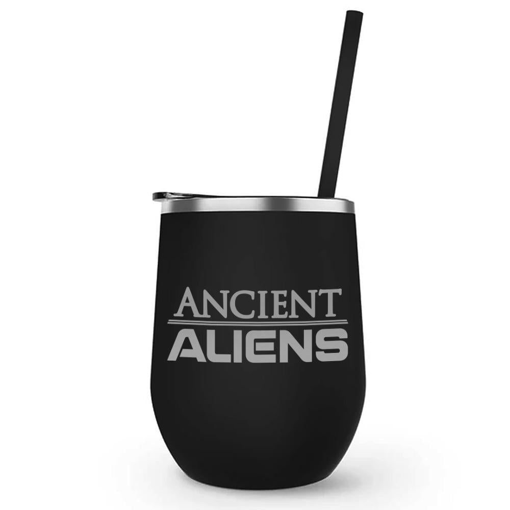 Ancient Aliens Logo Laser Engraved Wine Tumbler with Straw