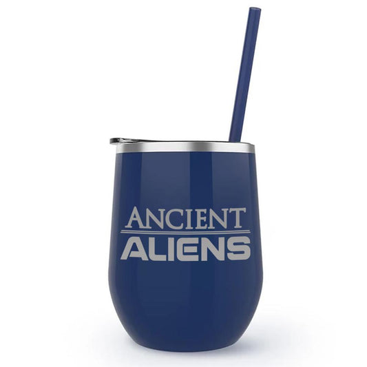 Ancient Aliens Logo Laser Engraved Wine Tumbler with Straw-0