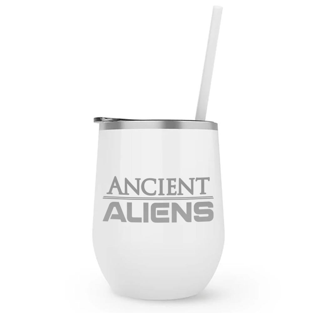 Ancient Aliens Logo Laser Engraved Wine Tumbler with Straw