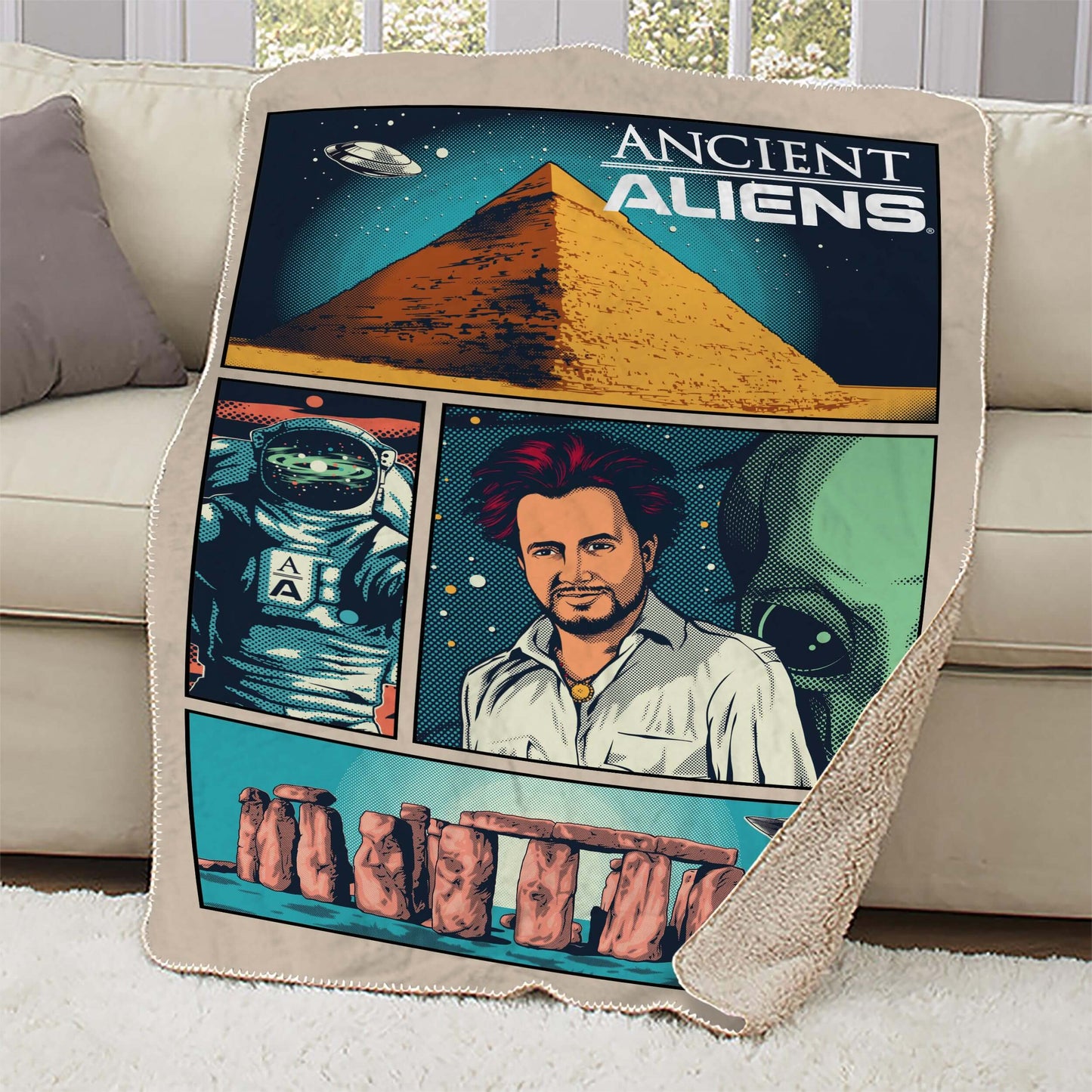 Ancient Aliens Comic Page Sherpa Blanket