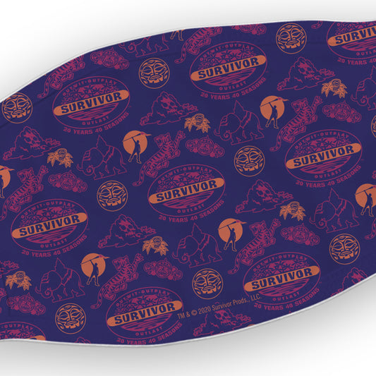 Survivor 20 Years 40 Seasons All Over Purple Logo Pattern Washable Face Mask | Official CBS Entertainment Store-1