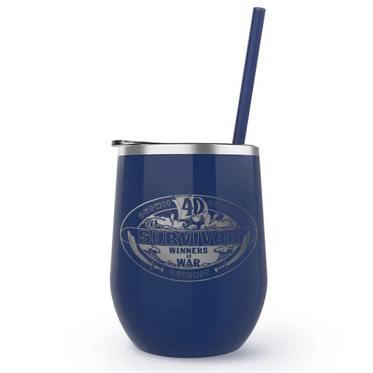 Survivor Season 40 Winners at War Logo 12 oz Stainless Steel Wine Tumbler with Straw