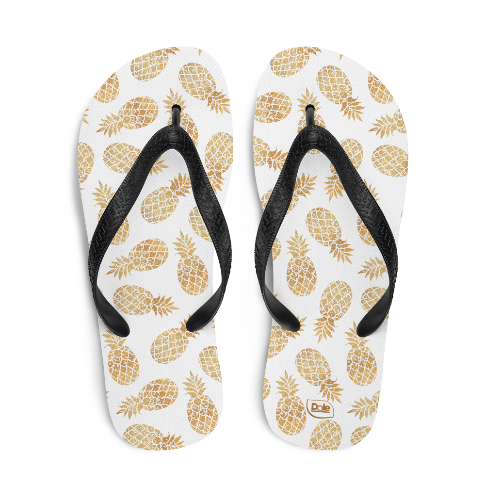 Dole Gold Pineapple Pattern Adult Flip Flops