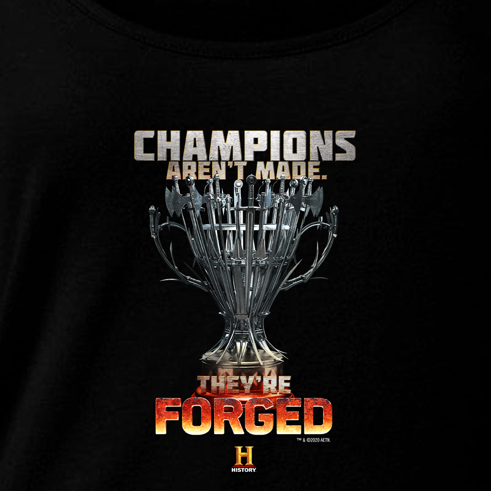 HISTORY Forged in Fire Series Champions Aren't Made They're Forged Women's Relaxed Scoop Neck T-Shirt