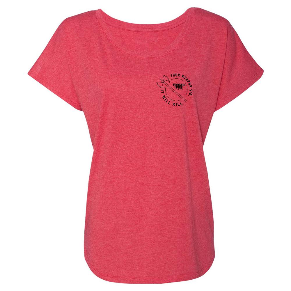 HISTORY Forged in Fire Series It Will Kill Double Axe Women's Tri-Blend Dolman T-Shirt