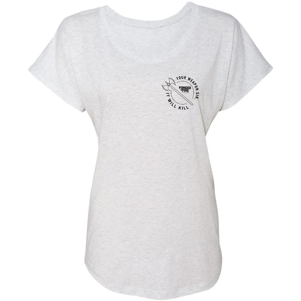 HISTORY Forged in Fire Series It Will Kill Double Axe Women's Tri-Blend Dolman T-Shirt