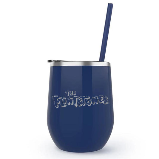 The Flintstones Logo Laser Engraved Wine Tumbler with Straw-2