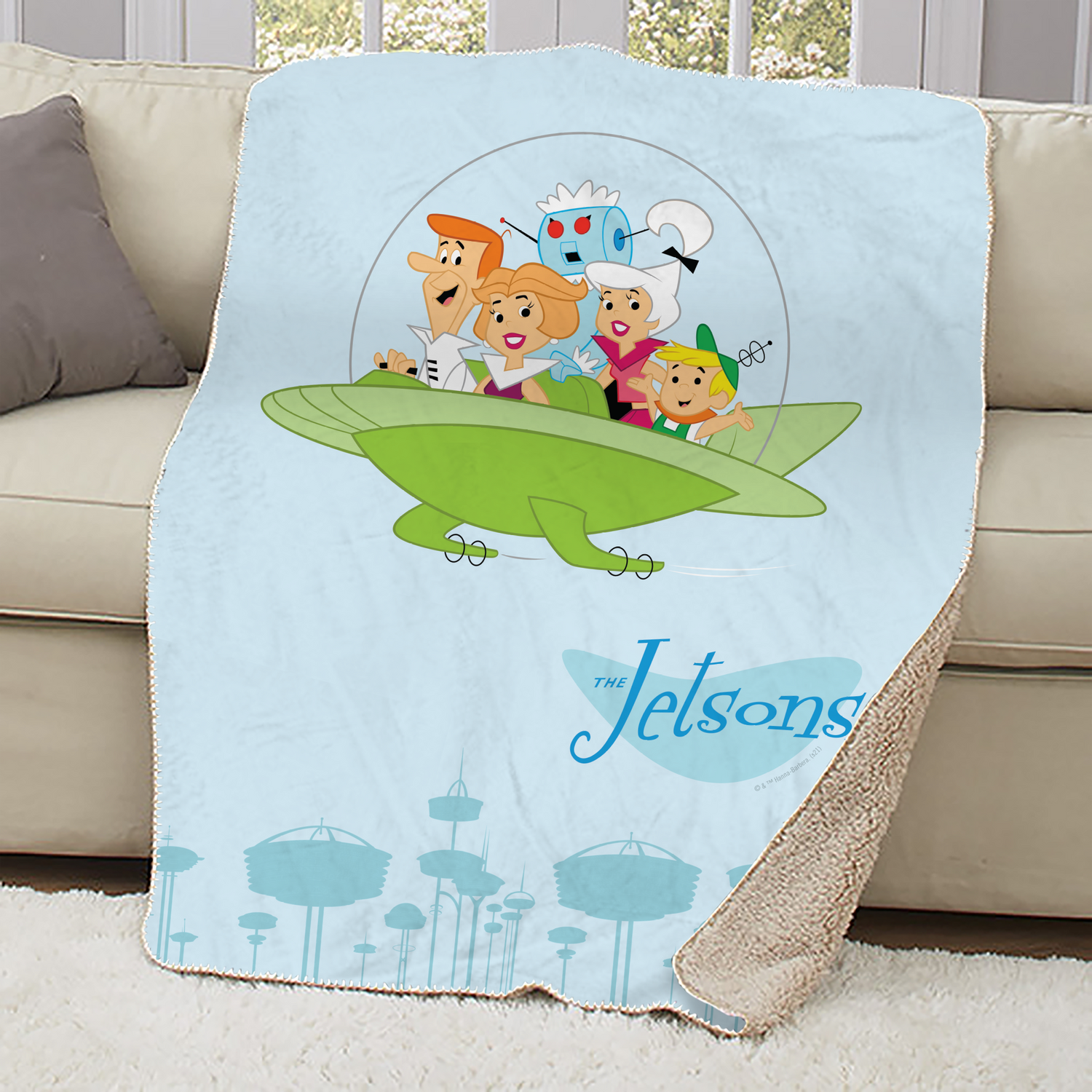 The Jetsons Family Ship Sherpa Blanket