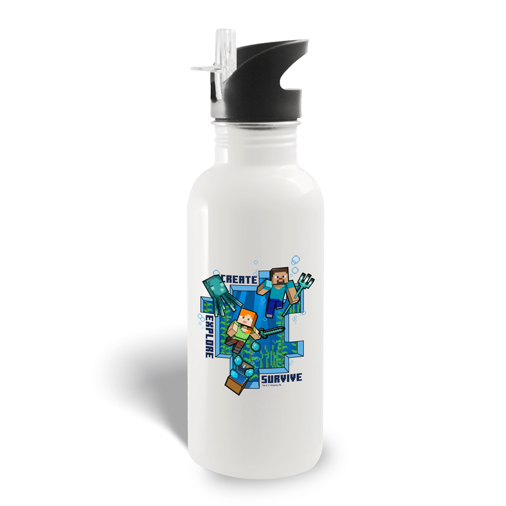 Minecraft Caves & Cliffs Create, Explore, Survive 20 oz Screw Top Water Bottle with Straw