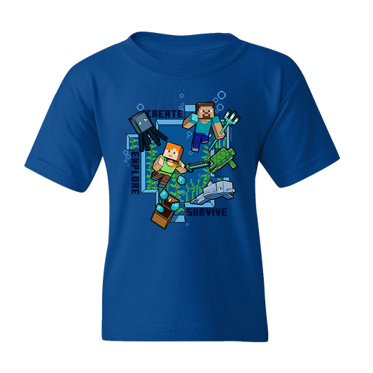 Minecraft Create, Explore, Survive Kids Short Sleeve T-Shirt-0