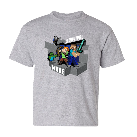 Minecraft Survival Mode Kids Short Sleeve T-Shirt-0