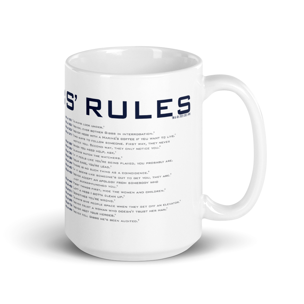 NCIS Gibbs' Rules White Mug | Official CBS Entertainment Store