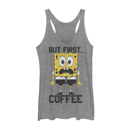 SpongeBob SquarePants First Coffee Women's Racerback Tank Top - SpongeBob SquarePants Official Shop-0