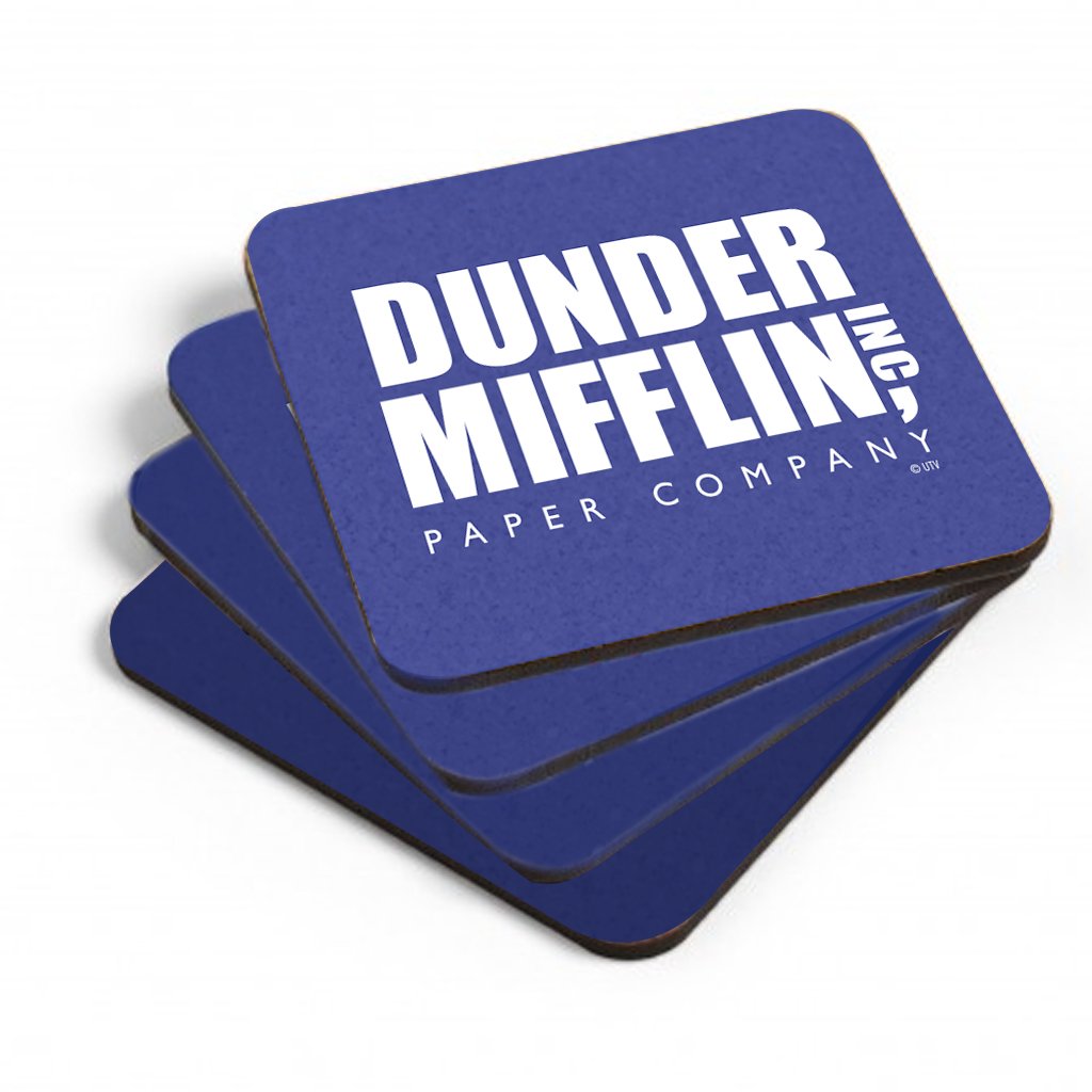 The Office Dunder Mifflin Coasters with Mahogany Holder - Set of 4