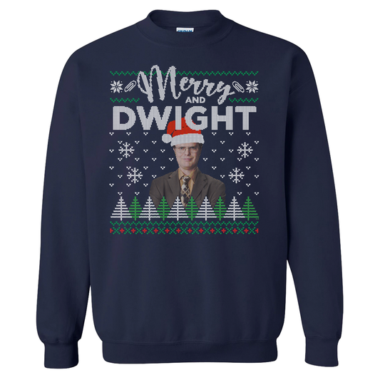 The Office Merry and Dwight Ugly Christmas Fleece Crewneck Sweatshirt-0