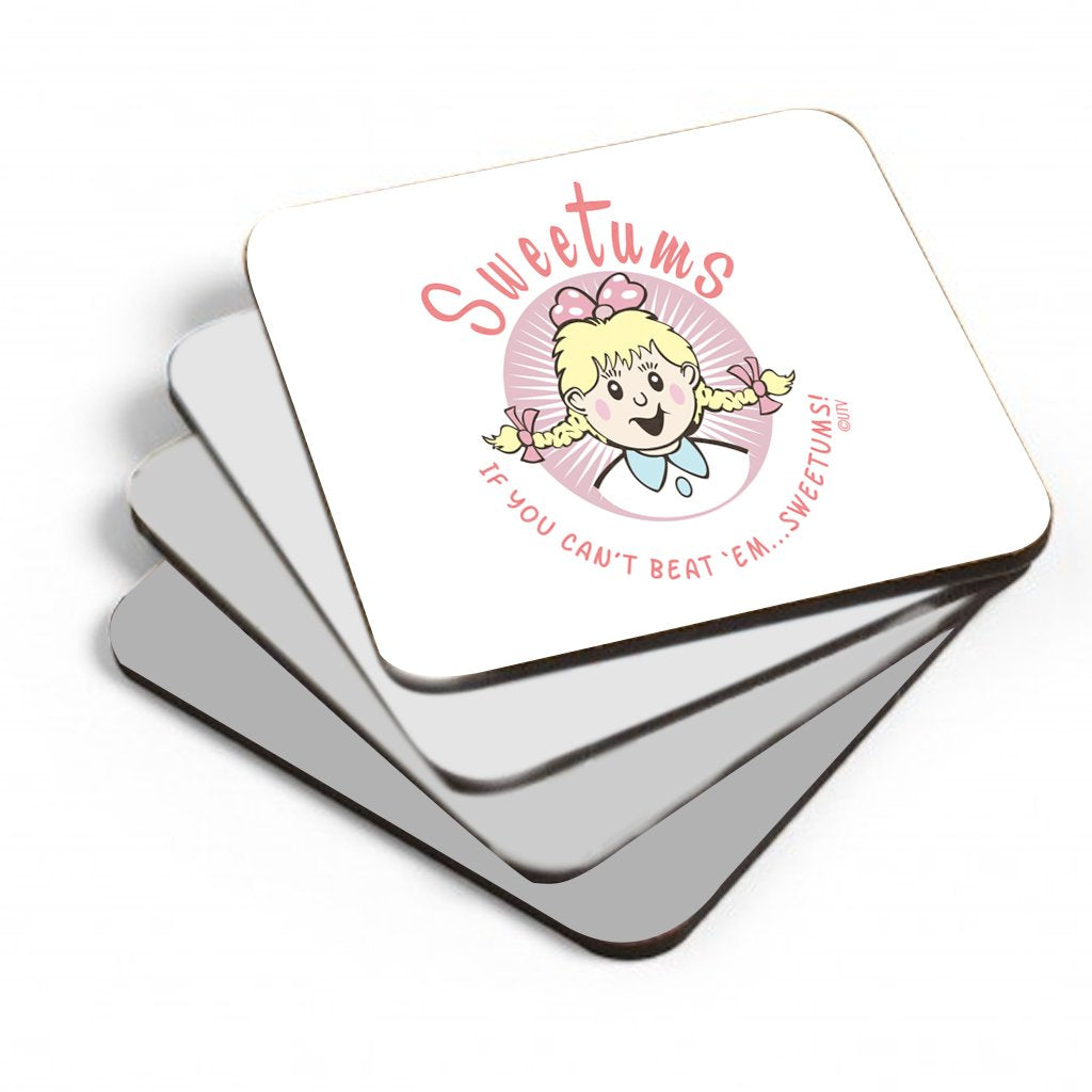 Parks and Recreation Sweetums Coasters with Mahogany Holder - Set of 4