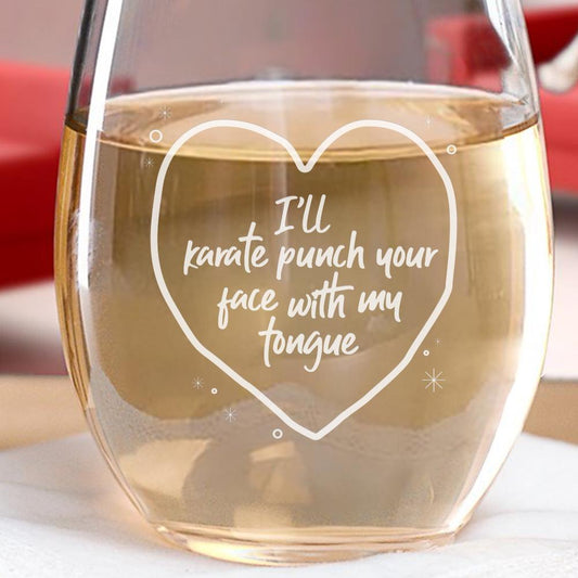 Parks and Recreation Karate Punch Laser Engraved Stemless Wine Glass-1