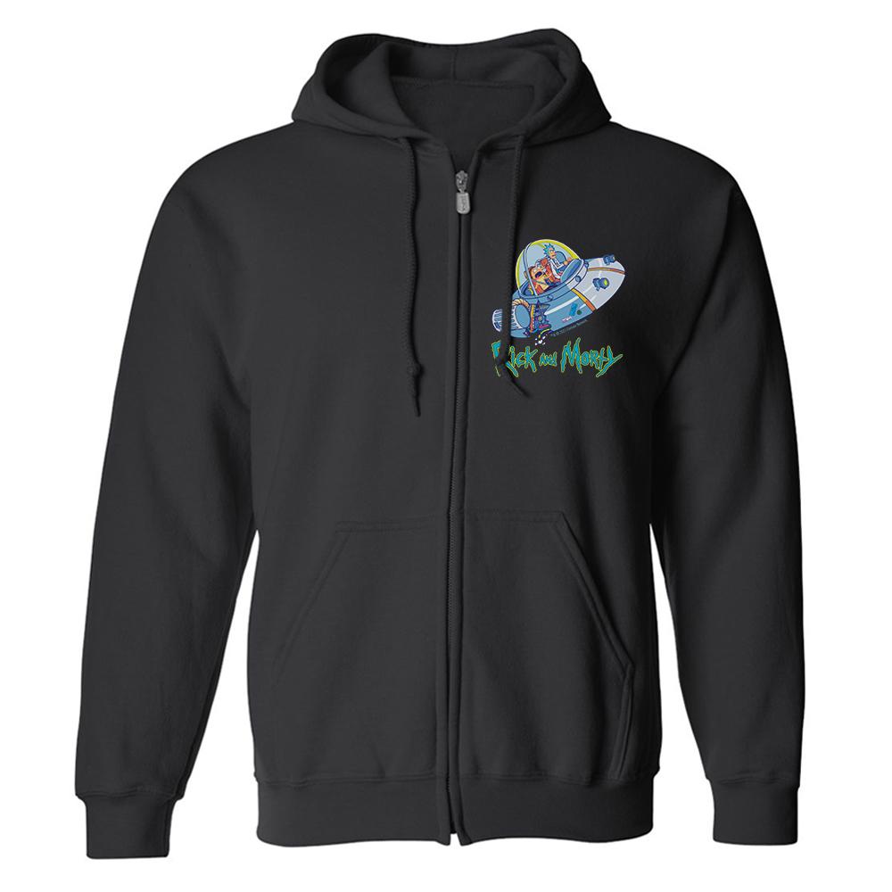 Rick and Morty Spaceship Fleece Zip-Up Hooded Sweatshirt