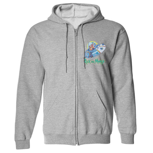 Rick and Morty Spaceship Fleece Zip-Up Hooded Sweatshirt-0