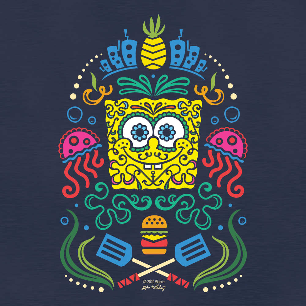 SpongeBob SquarePants Day of the Dead Full Color Lightweight Hooded Sweatshirt - SpongeBob SquarePants Official Shop